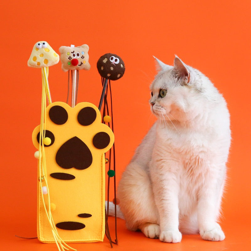 Cheese Cookie Toast Cat Teaser Pet Toy Bitting Chaser Wand Stick