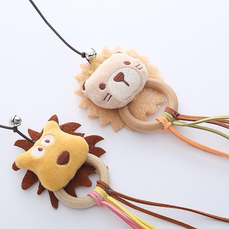 Lion Cat Teaser w Wood Handle Kitten Training Chaser Stick Pet Toy