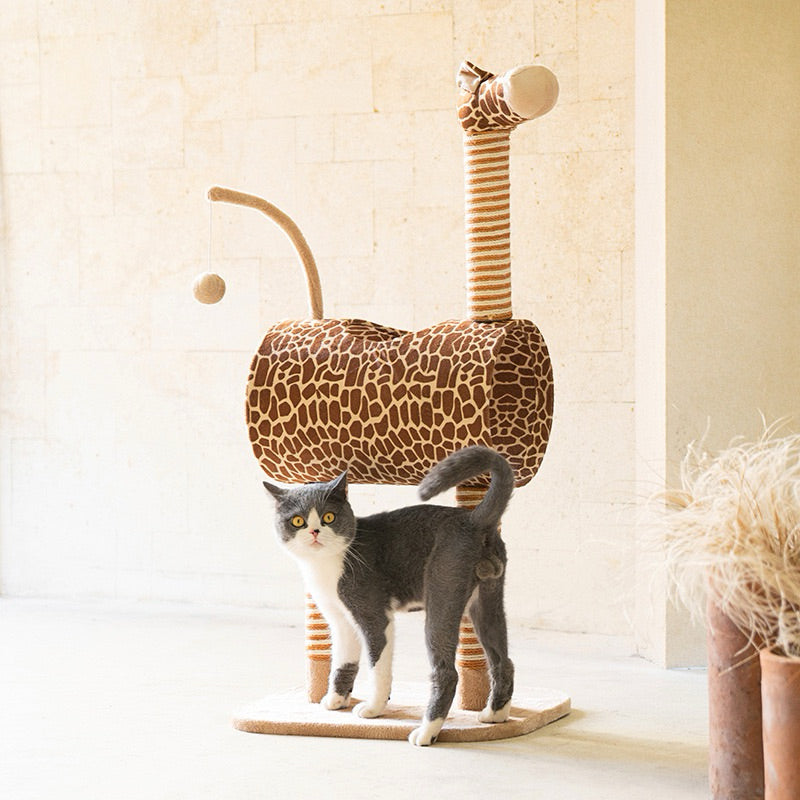 Zeze Giraffe Cat Climber Scratch Post Toy Tunnel Pet Bed