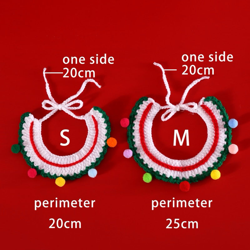 Knit Christmas Hat Collar Set for Pet Cat Dog