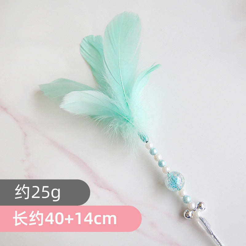 Angel cat teaser 5 colours feather bell with pearl wand stick