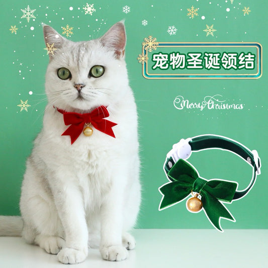 Pawfessor Christmas Collar Bow tie for Pet Cat Dog Velvet 17-33cm