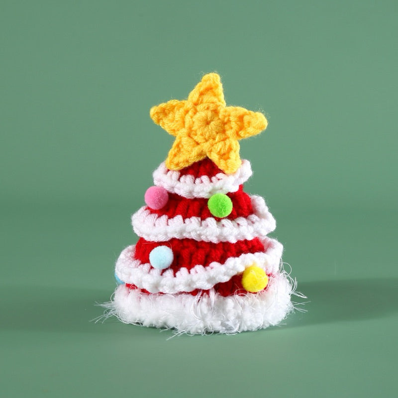 Knit Christmas Hat Collar Set for Pet Cat Dog