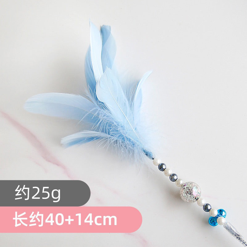 Angel cat teaser 5 colours feather bell with pearl wand stick