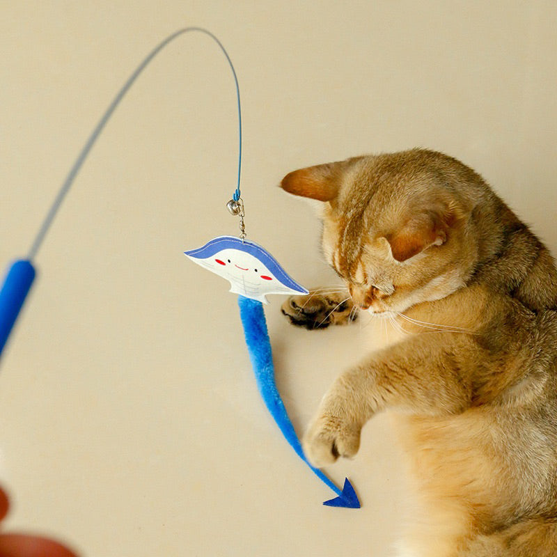 Cute Harrier Fish Cat Teaser with Tail Pet Toy Chaser Wand Stick