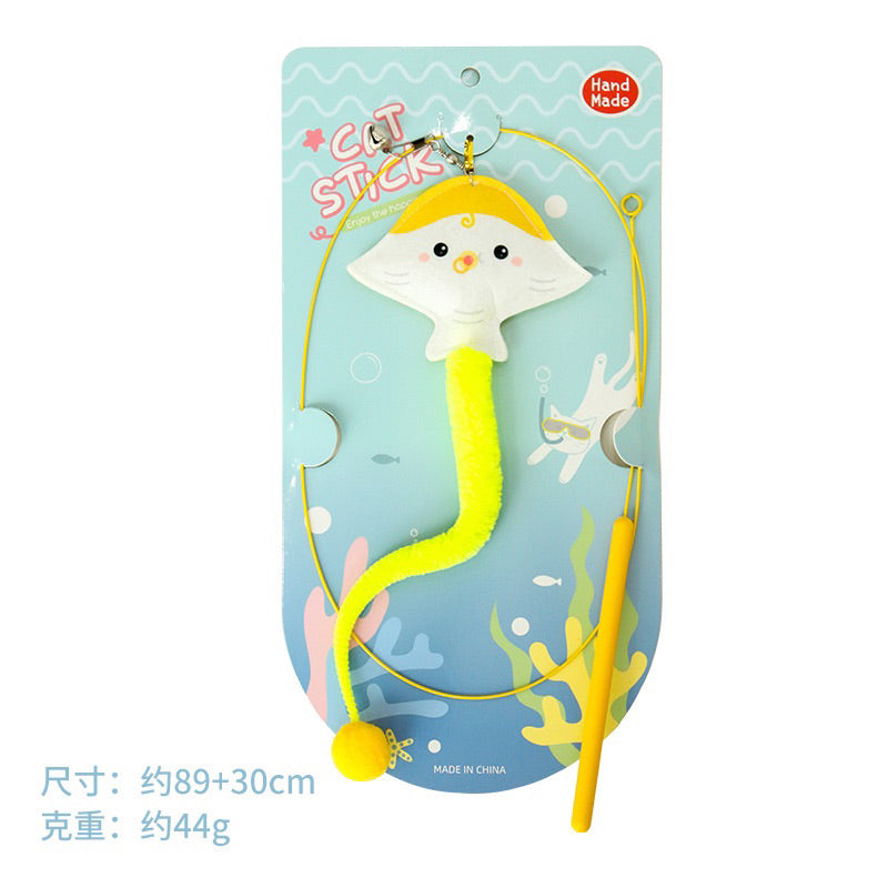 Cute Harrier Fish Cat Teaser with Tail Pet Toy Chaser Wand Stick