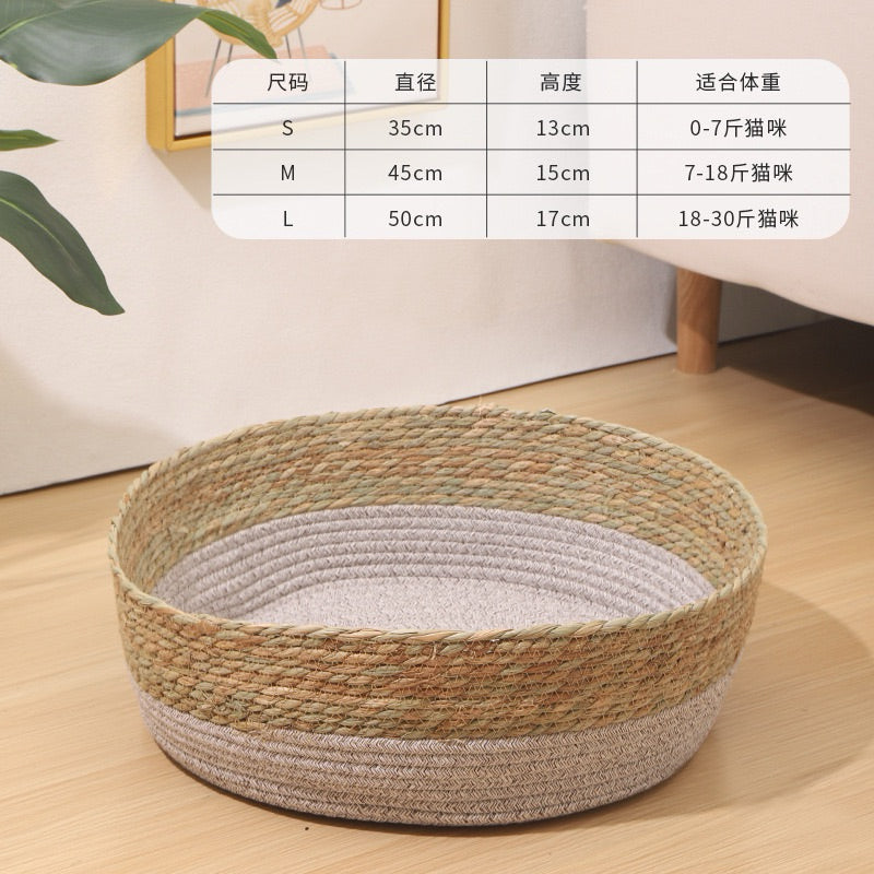 Straw Plaiting Cat Sleeping Bed Cat Resting House Pet