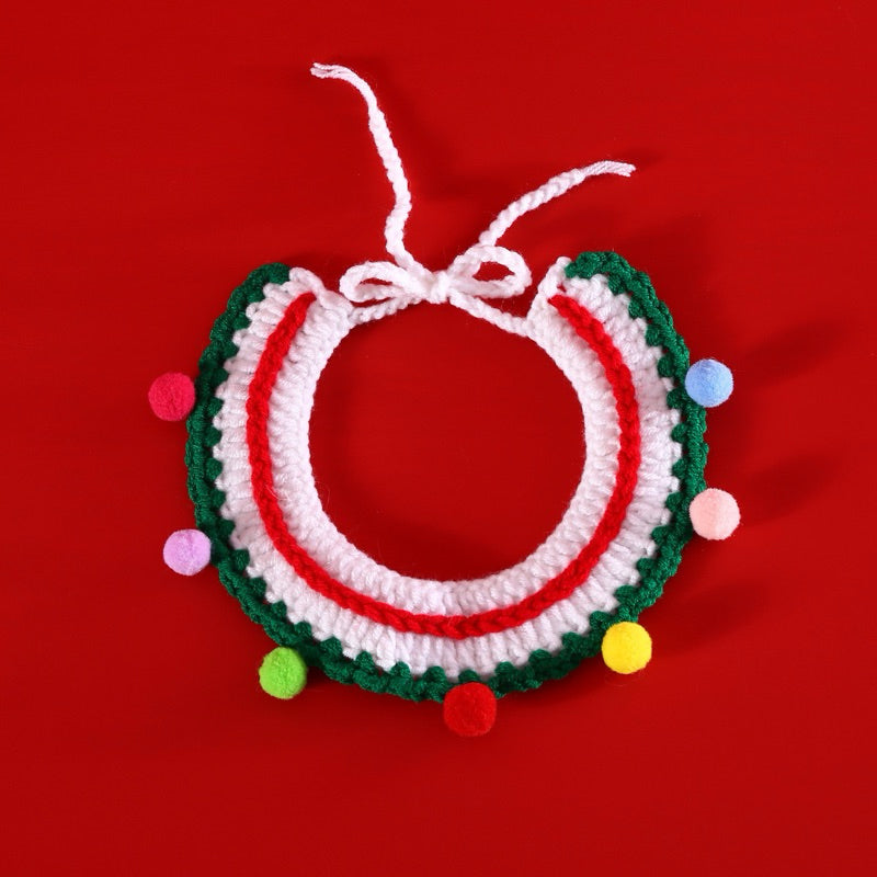 Knit Christmas Hat Collar Set for Pet Cat Dog