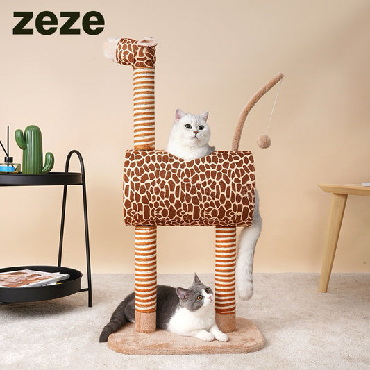 Zeze Giraffe Cat Climber Scratch Post Toy Tunnel Pet Bed