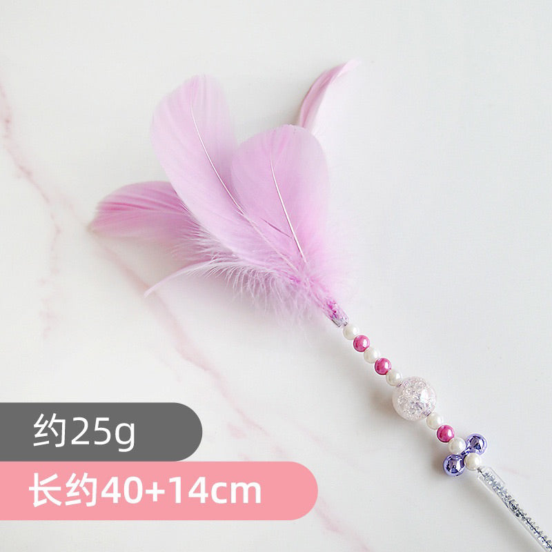 Angel cat teaser 5 colours feather bell with pearl wand stick