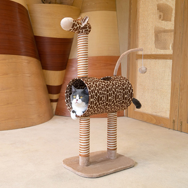 Zeze Giraffe Cat Climber Scratch Post Toy Tunnel Pet Bed