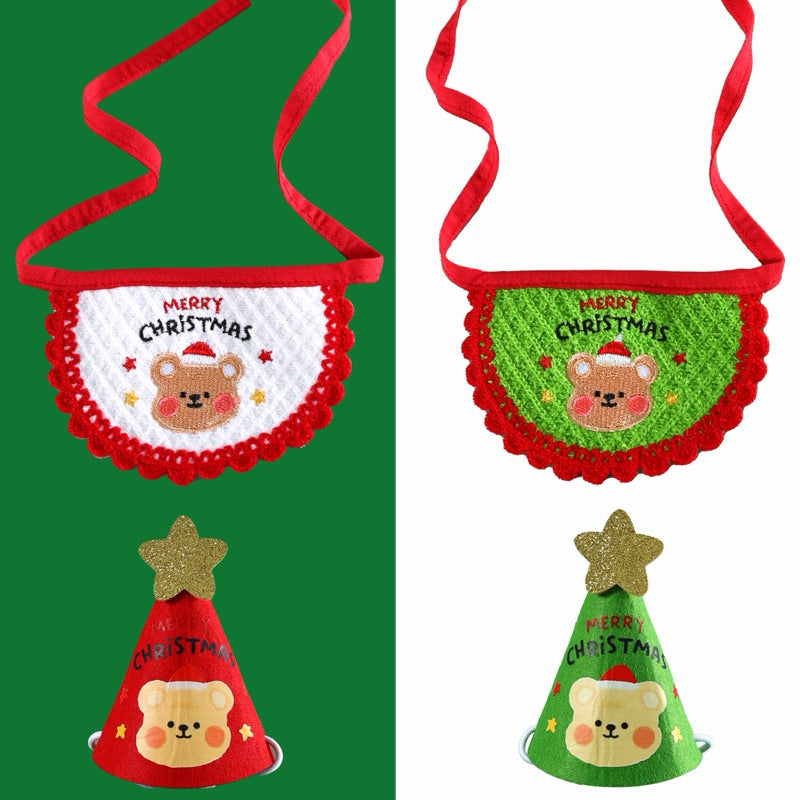 Christmas Napkin Hat Gift Set for Cat Dog Pet Collar Accessories Teddy