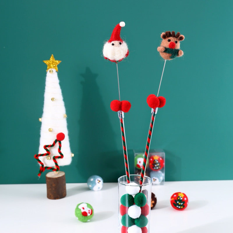 Felt Cat Teaser Christmas Wand Santa Reindeer