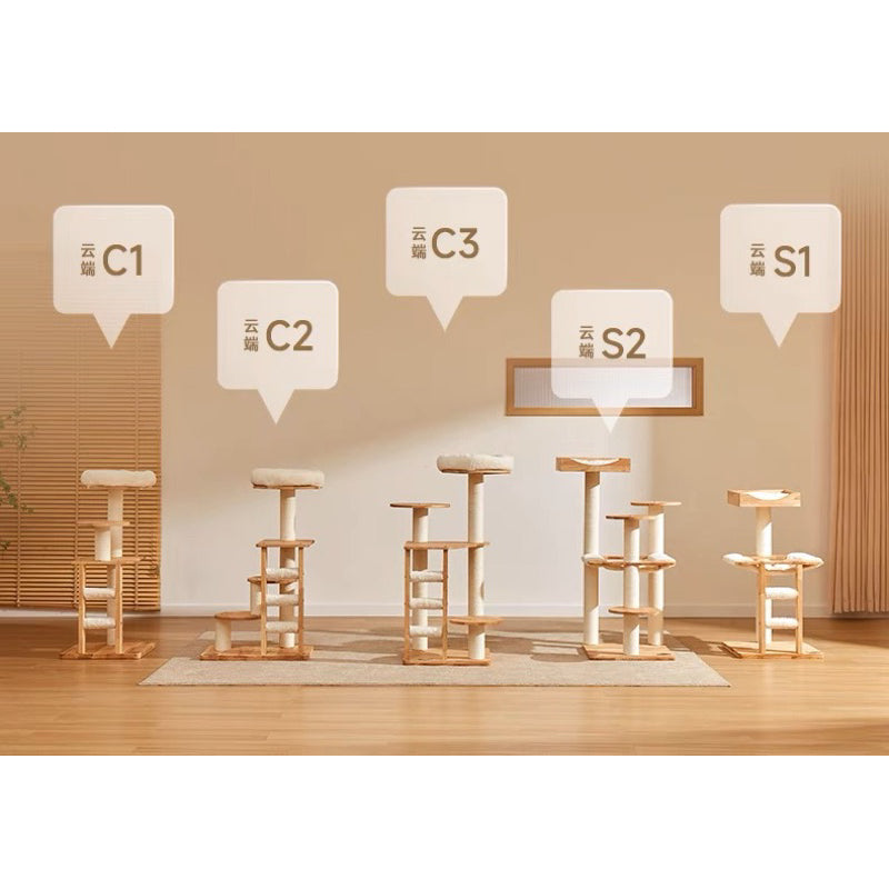Petsbelle Cloud Series Cat Condo Climbing Tree Solid Wood Stracher Post Pet Bed House Climber
