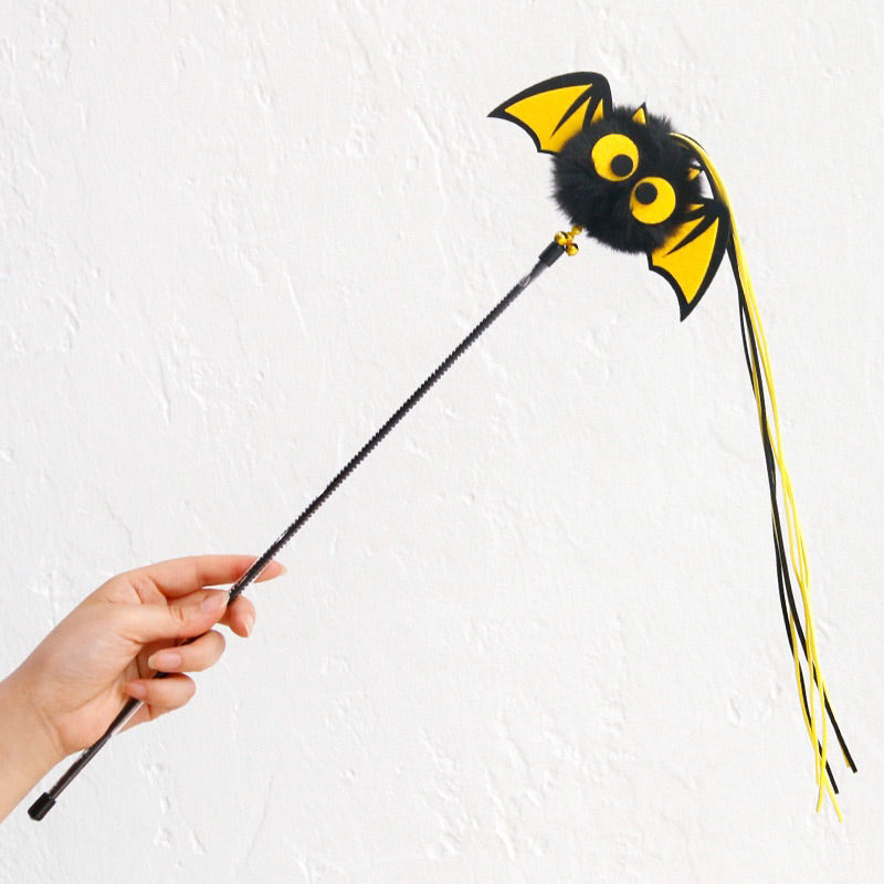 Fluffy Bat Cat Teaser Purple and Black Halloween Pet Toy Chaser