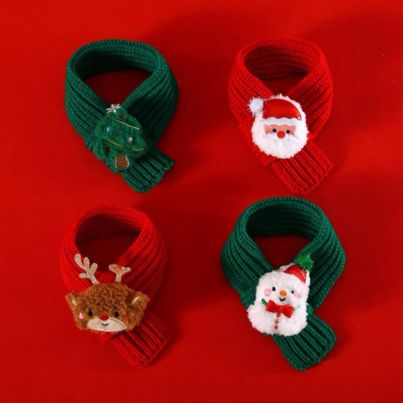 Knit Fluffy Christmas Scarf for Cat Dog Santa Collar Necklace for Pet