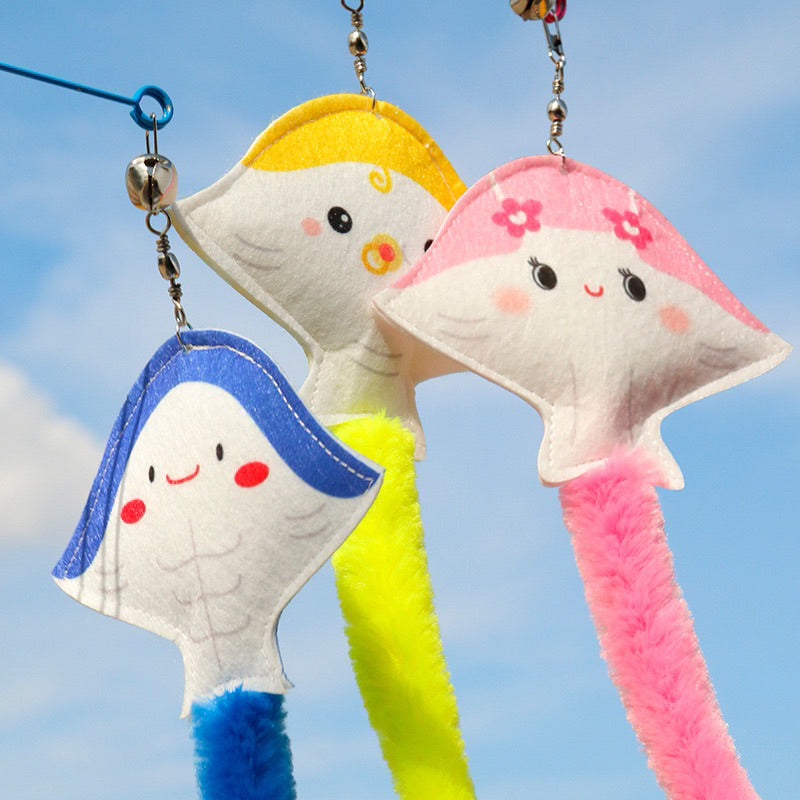 Cute Harrier Fish Cat Teaser with Tail Pet Toy Chaser Wand Stick