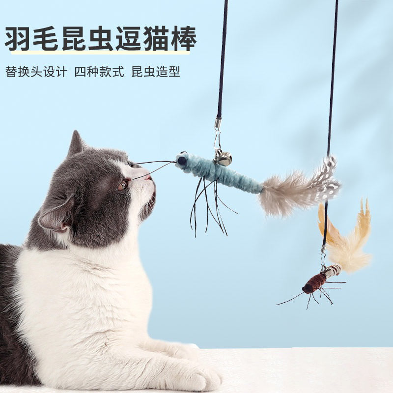 Bug and Elastic Rope Cat Teaser with Bell Wand Stick Chaser