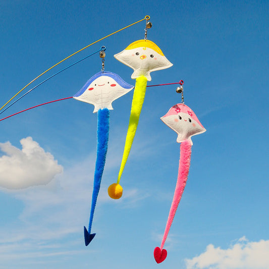 Cute Harrier Fish Cat Teaser with Tail Pet Toy Chaser Wand Stick