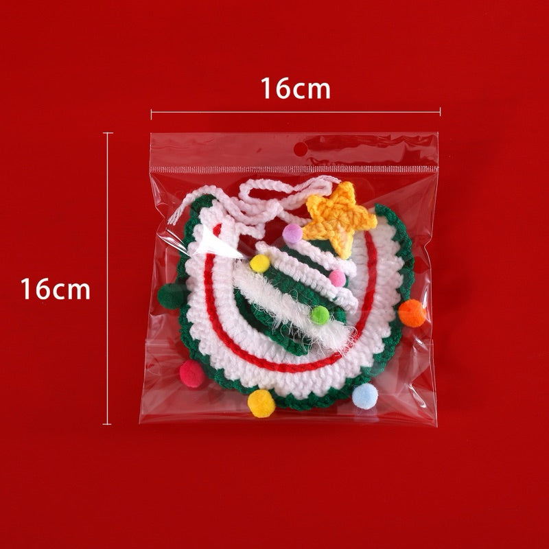 Knit Christmas Hat Collar Set for Pet Cat Dog