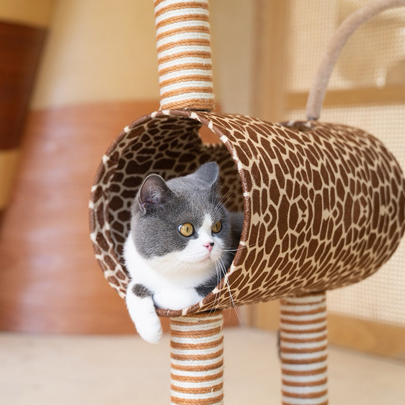 Zeze Giraffe Cat Climber Scratch Post Toy Tunnel Pet Bed