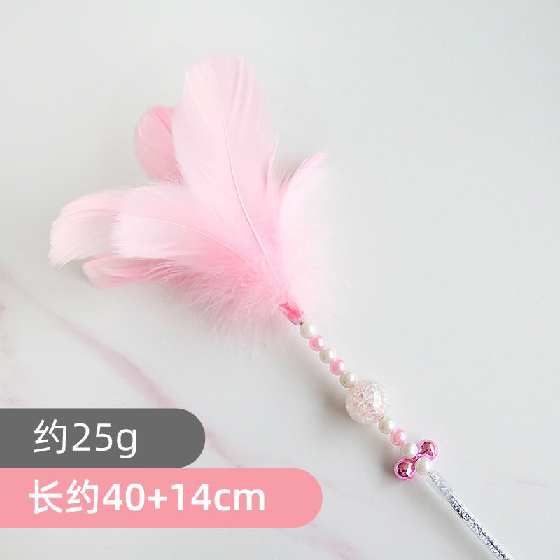 Angel cat teaser 5 colours feather bell with pearl wand stick