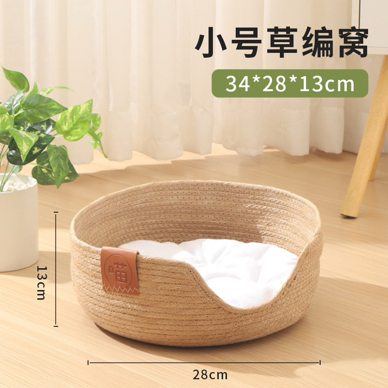 Straw Plaiting Cat Sleeping Bed Cat Resting House Pet