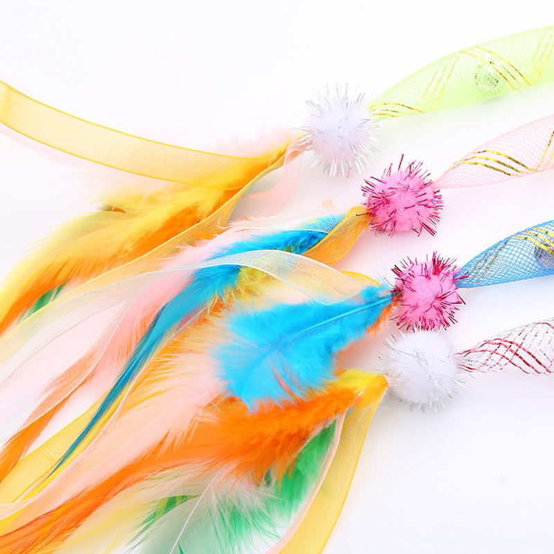 nylon tube cat toy w feather n bell kitten chaser pet play