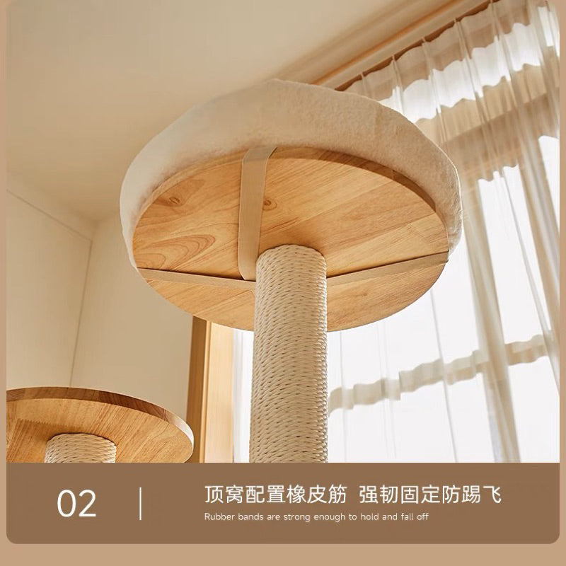 Petsbelle Cloud Series Cat Condo Climbing Tree Solid Wood Stracher Post Pet Bed House Climber