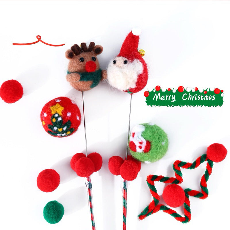Felt Cat Teaser Christmas Wand Santa Reindeer