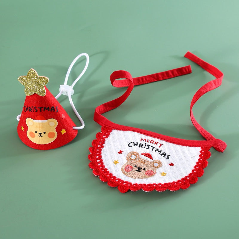 Christmas Napkin Hat Gift Set for Cat Dog Pet Collar Accessories Teddy