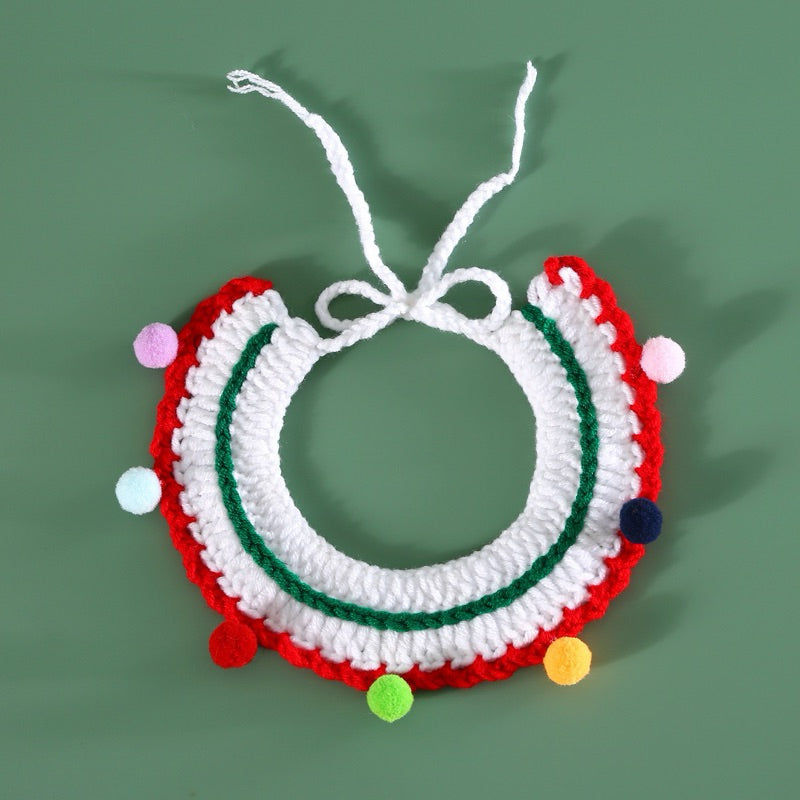 Knit Christmas Hat Collar Set for Pet Cat Dog