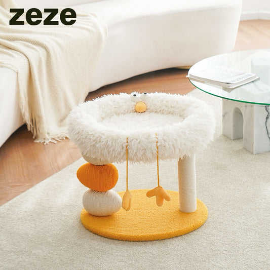 Zeze Chicken Nest Cat Bed Scratcher Post with Teaser Pet Bed