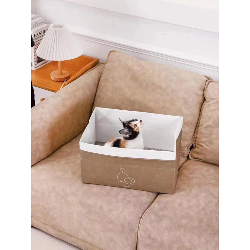 Simple Kraft Paper Bag for Cat with Scratcher Scratch Board Soft Box pet Toy Bed