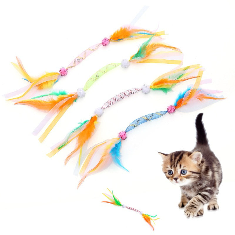 nylon tube cat toy w feather n bell kitten chaser pet play