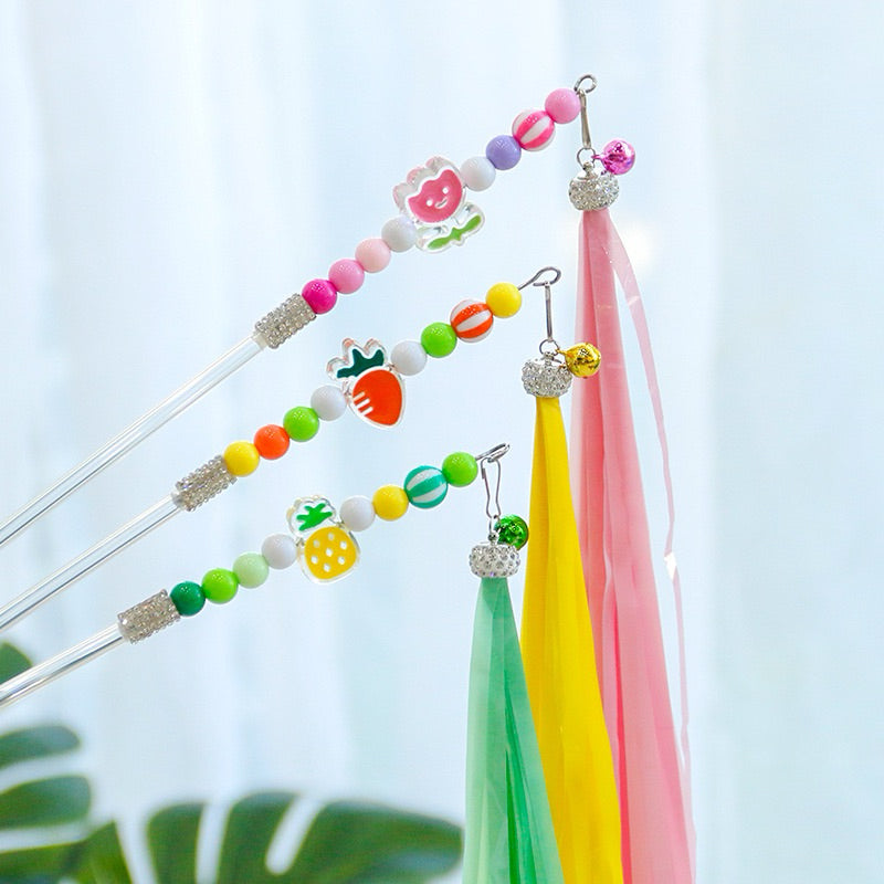 Candy n Fruit Tassel Cat Teaser w Bell Pet Toy Kitten Training Tool