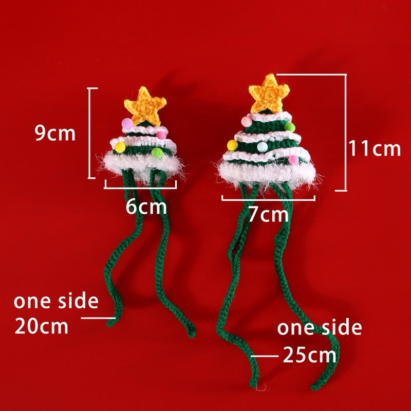 Knit Christmas Hat Collar Set for Pet Cat Dog