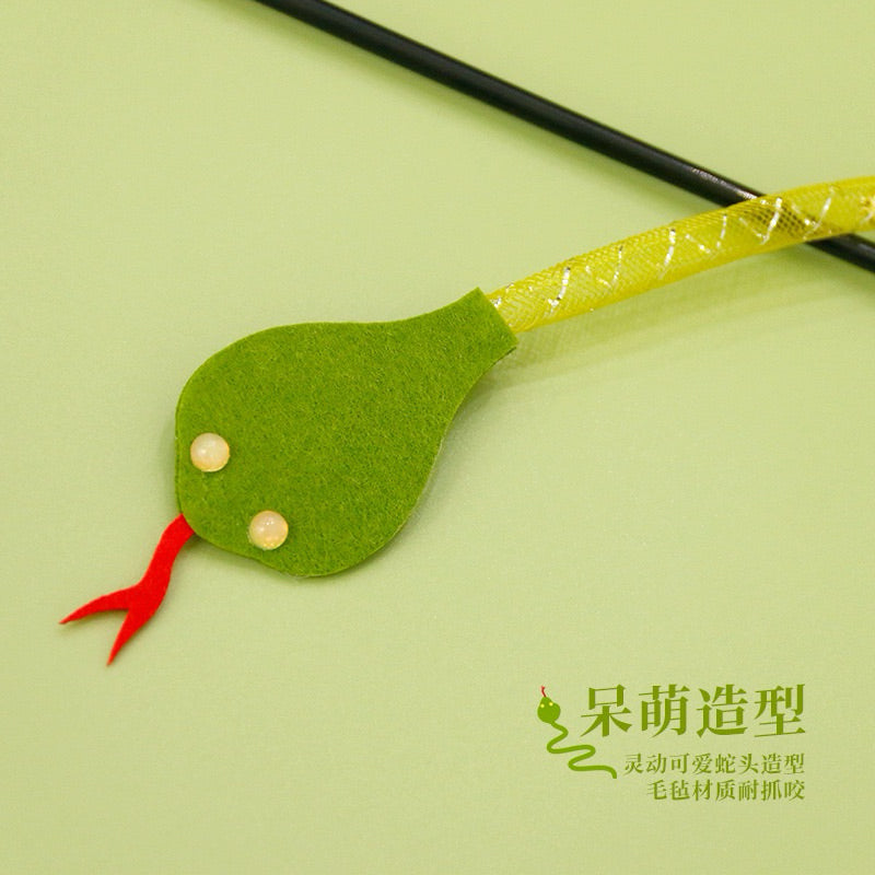Plastic Tube Nylon Snake Cat Teaser Wand Long Stick Pet Toy