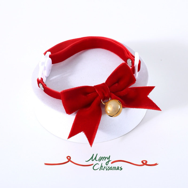 Pawfessor Christmas Collar Bow tie for Pet Cat Dog Velvet 17-33cm