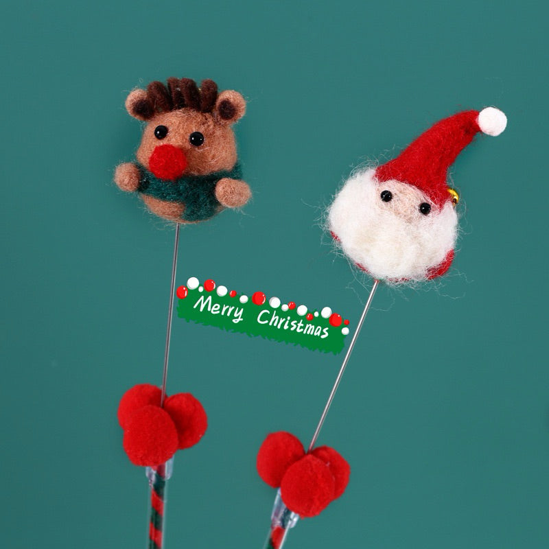 Felt Cat Teaser Christmas Wand Santa Reindeer