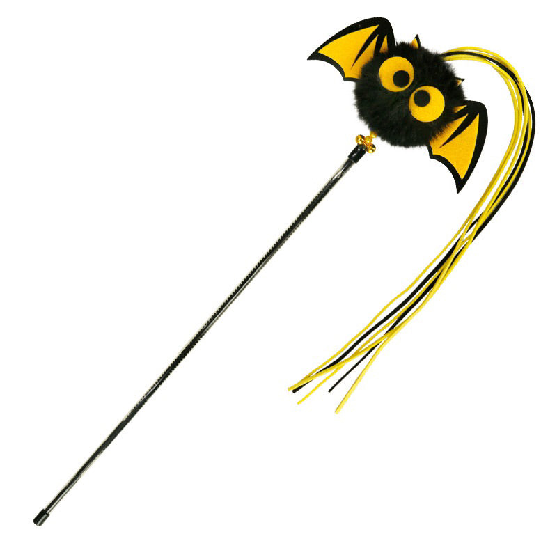 Fluffy Bat Cat Teaser Purple and Black Halloween Pet Toy Chaser