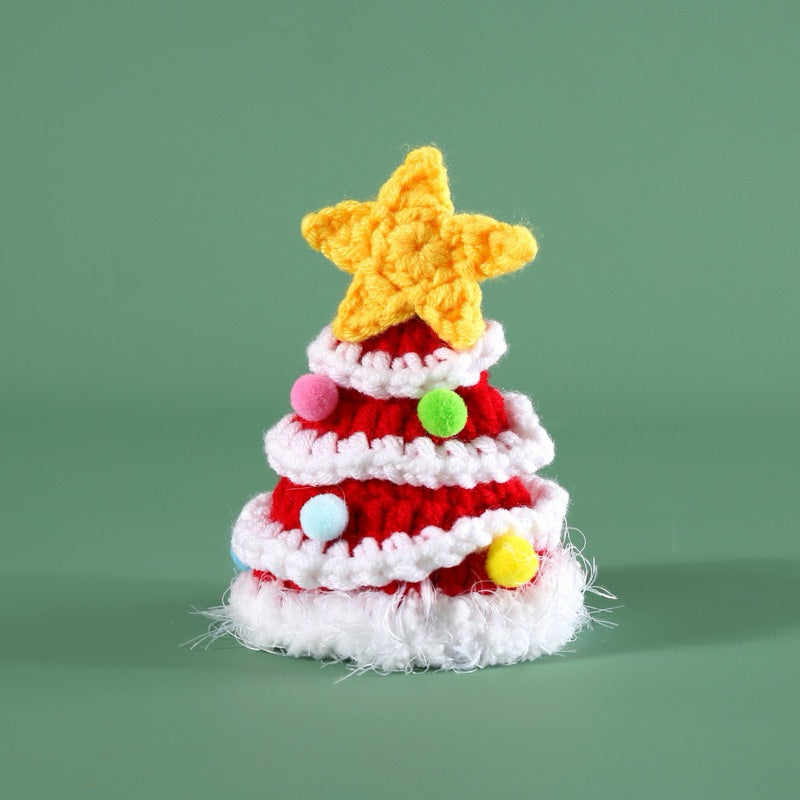 Knit Christmas Hat Collar Set for Pet Cat Dog