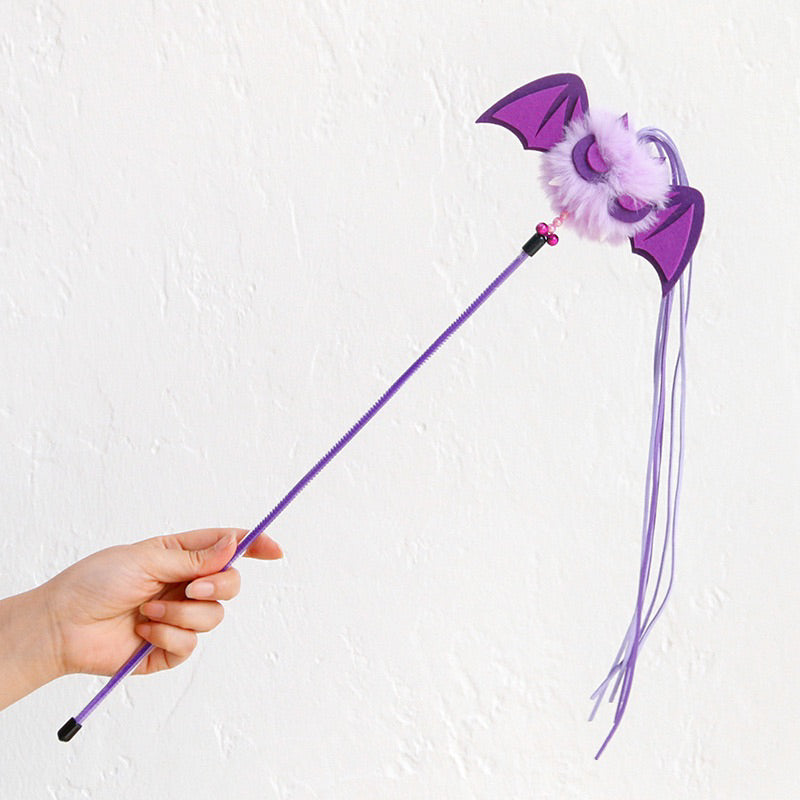 Fluffy Bat Cat Teaser Purple and Black Halloween Pet Toy Chaser