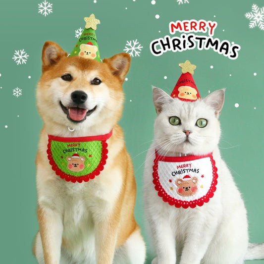 Christmas Napkin Hat Gift Set for Cat Dog Pet Collar Accessories Teddy