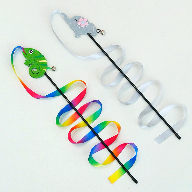Rainbow Long Cat Teaser Ribbon Wand Pet Toy Stick Chaser