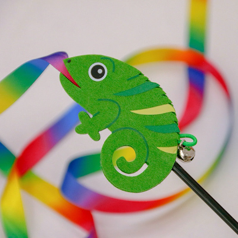 Rainbow Long Cat Teaser Ribbon Wand Pet Toy Stick Chaser