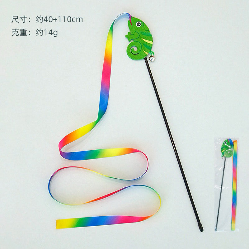 Rainbow Long Cat Teaser Ribbon Wand Pet Toy Stick Chaser