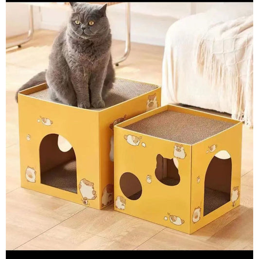 Kitty Cat Box Yellow Double Deck Scratcher House