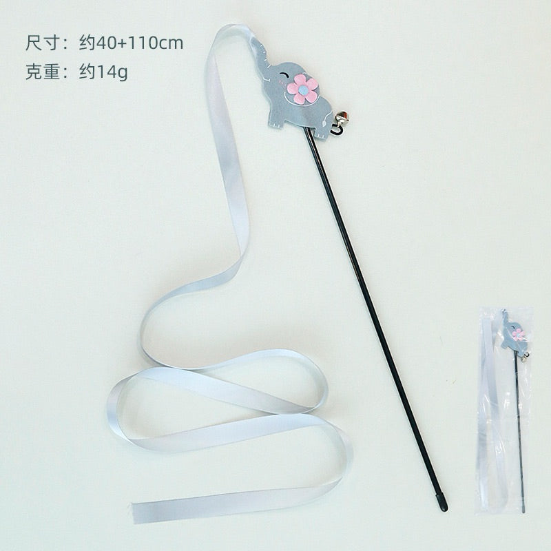 Rainbow Long Cat Teaser Ribbon Wand Pet Toy Stick Chaser