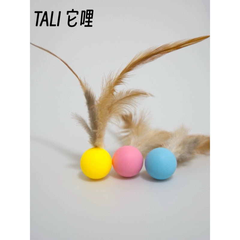 Tali Bouncing Ball with Feather Set of 3 Handmade Cat Chasing Toy